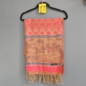 #17 Cadhmere Mulit Pattern Pink and Gold Fringe Bottom Scarf/wrap